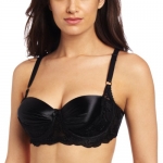 Carnival Womens Satin Lace Pleated Front Bra, Black, 32B