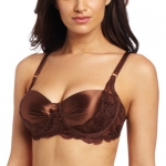 Carnival Womens Satin Lace Pleated Front Bra, Chocolate, 32B