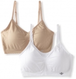 Lily of France Women's Dynamic Duo 2 Pack Seamless Bralette, Barely Beige/White, Small/Medium