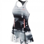 NIKE Ladies Premier Maria Print Night Tennis Dress, White/Black, S