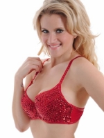 Sexy Red Sequined Bra with Beads Womens Clubwear Bra Top Underwire Sizes: Small