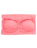 Seamless Nylon/spandex Bandeau Bra with Removable Pads and Bunched Front (One Size, Bright Coral)