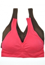 2 Pack: Seamless Nylon Spandex Sports Bra with Removable Padding (One Size, Dark Coral/Chocolate)