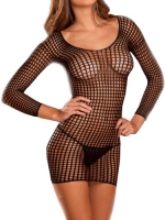 7017 Sexy Women's Lingerie Crochet Net Long Sleeve Dress