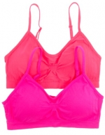 2 Pack: Seamless Nylon Spandex Spree Light Support Sports Bra (Large/X-Large, N.Pink/N.Coral)