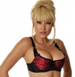 Empire Intimates Satin w Lace Shelf Bra Open Push-up Fits Cups D DD - RED - 34