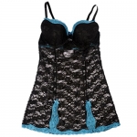 Sweet Intimates Allover Lace Plus-Size Ultra Sexy Chemise & Thong Set Black Tile Blue 38D