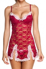 Sweet Intimates Allover Lace Plus-Size Ultra Sexy Chemise & Thong Set Cerise Eggnog 38D