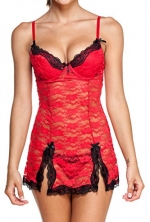 Sweet Intimates Allover Lace Ultra Sexy Chemise & Thong Set Red Black 34B