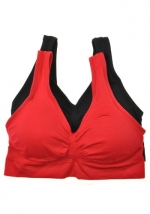 2 Pack: Seamless Nylon Spandex Sports Bra with Removable Padding,One Size,2 Pk: Red/black