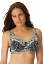 Amoureuse Women's Plus Size Floral Embroidered Back Hook Underwire Bra (Black