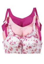 Comfort Choice Women's Plus Size Bra, 3 Pack Soft Cup (Paradise Pink Floral,36