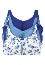 Comfort Choice Women's Plus Size Bra, 3 Pack Soft Cup (Ultra Blue Floral,36 B)