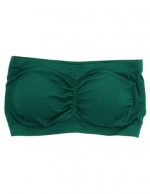 Seamless Nylon/spandex Bandeau Bra with Removable Pads and Bunched Front (One Size, Dark Emerald)