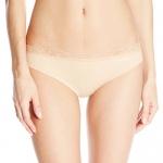 Calvin Klein Women's Perfectly Fit Invisibles with Lace Thong Panty, Bare, Large