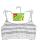 Hanes Girls' Cotton Pullover Bra 2-Pack H128, L, White/Soft Heather Grey Stripe