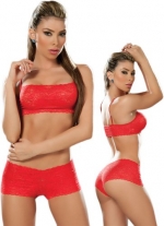 Sexy Red Lace Tank Crop Top Bra and Panties Set - Large