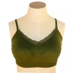 Coobie Strappy V-Neck Lace Trim Bras,One Size,Army Green