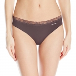 Calvin Klein Women's Perfectly Fit Invisibles with Lace Thong Panty, Liqueur, Medium
