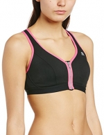 Shock Absorber Women's Active Zipped Plunge Sports Bra, Black/Pink, 32DD