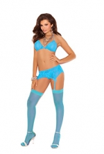 Sexy Stretch Lace Halter Bra, Garter Belt And G-string Panty Lingerie Set, Medium, Turquoise