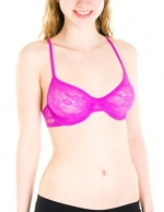 Cotton Cantina Juniors Full Lace Sheer Bralette with Underwire (34B, Purple)