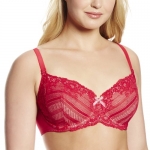 Lunaire Women's Plus-Size Whimsy Cabo 3-Section Stretch Lace Semi-Demi Bra, Red, 34DD