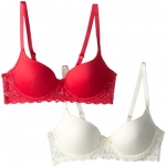 Lily of France Women's Smooth Lace Push Up Bra 2-Pack 2179541 Pearl/Hot Pink 34A