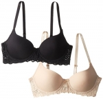 Lily of France Women's Smooth Lace Push Up Bra 2-Pack 2179541 Barely Beige/Black 34A