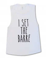 Sports Katz Womens 'I set the Barre' Muscle Tank White Medium