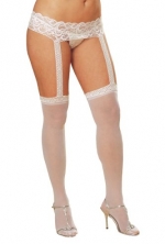White Plus Size Sheer Garter Belt Pantyhose