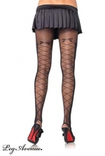 Opaque pantyhose with sheer faux lace up back panel.(BLACK,O/S)
