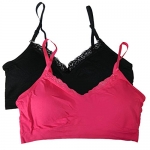 Coobie Women's Strappy V-Neck Lace Trim Bra (Full Size, Black & Hot Pink)