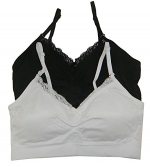 Coobie Women's Strappy V-Neck Lace Trim Bra (Full Size, Black & White)