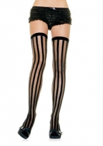 Sheer Stockings With Black Opaque Vertical Stripes (One Size, Pink)
