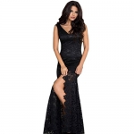 PEGGYNCO Womens Black Lace Mermaid Sleeveless Prom Dress Size S