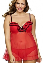 E4U Womens Plus Size Tiffany Babydoll With Panty - Tango Red