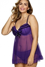E4U Womens Plus Size Tiffany Babydoll With Panty - Royal Purple