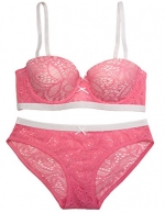 Spree Juniors Push up Bra and Hipster Panty with Lace Overlay and Details (38CXl, Pink/Blush)