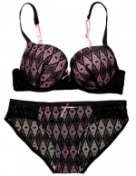 Spree Juniors Push up Bra and Hipster Panty with Lace Overlay and Details (38CXl, Black/Pink)