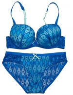 Spree Juniors Push up Bra and Hipster Panty with Lace Overlay and Details (38CXl, Blue/Aqua)