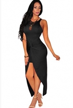 HUAHUI Women's Knotted Slit Dress Black