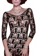 PEGGYNCO Womens Black Jellyfish Hollow Seamless Lace Chemise One Size