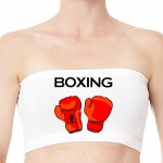 Sendny Women's Red Boxing Gloves Strapless Stretch Seamless Padded Bandeau Tube Top Bra White