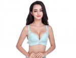 KOMTOP new Lady sexy Bud silk bra full cup underwear bra body sculpting underwear (32A, blue )