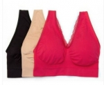 LARGE - Rhonda Shear Comfort Support Ahh Bra 3-pack Set with Removable Pads -black, nude, pink