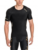 SKINS Men's A400 Short Sleeve Compression Top, Black/Gold, X-Small