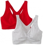 Hanes Women's 2 Pack Cotton Pullover Bra, Heather Grey/Formula One Red, Large