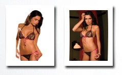 Rene Rofe sexy black sheer lace tie up bra with matching thong 2 piece set