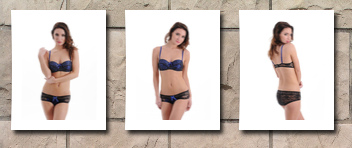Spree balconette bra and lace boy shorts set in black blue floral print bra/pantie: